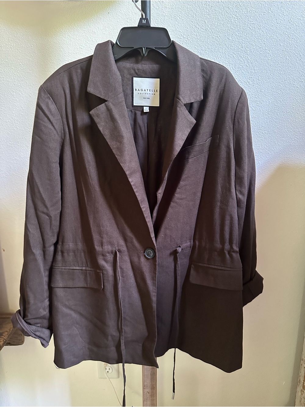 bagatelle Women's Dark Brown Drawstring Blazer Jacket